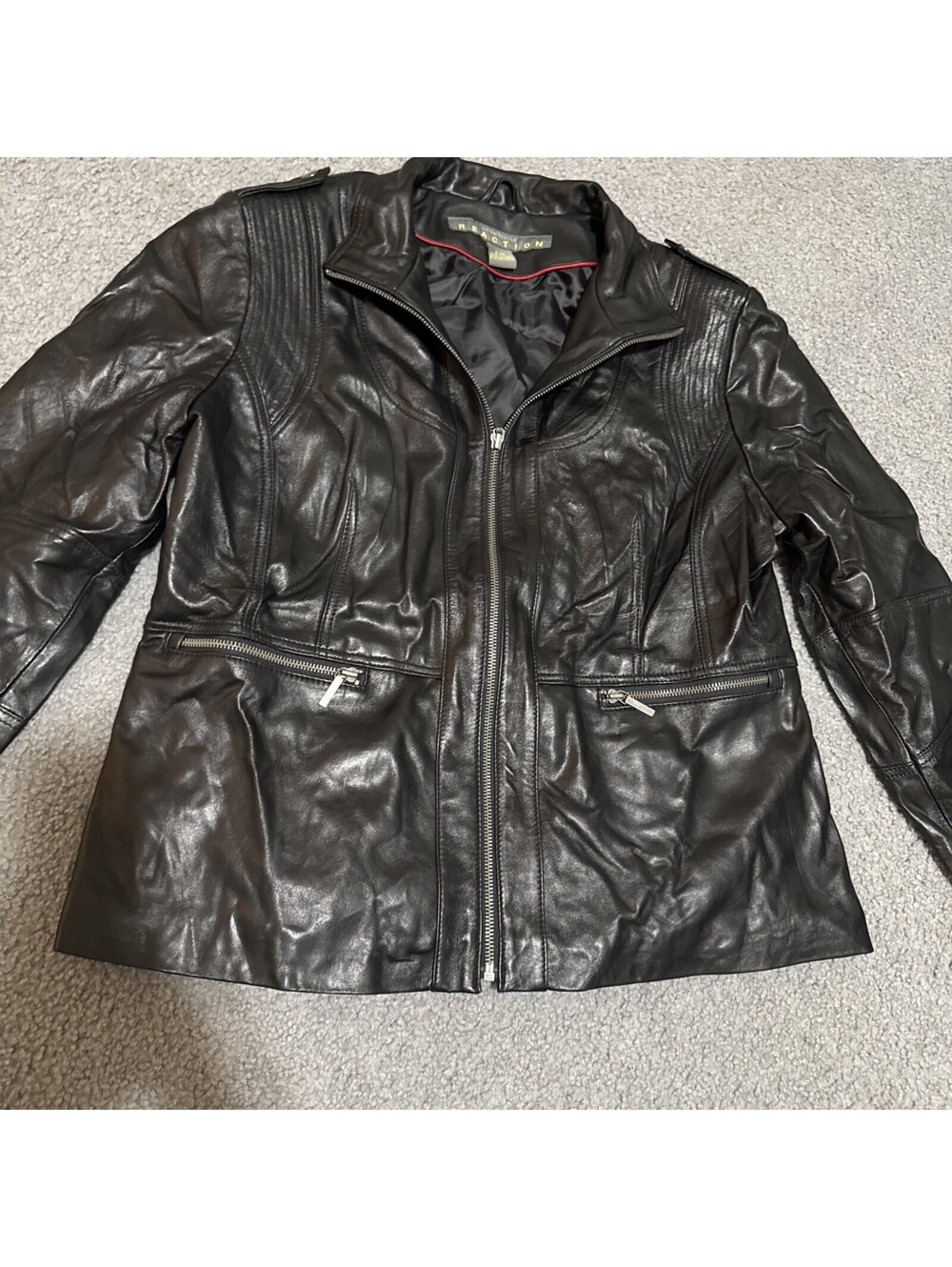 Kenneth Cole Reaction Womens Black Leather Jacket Size XL